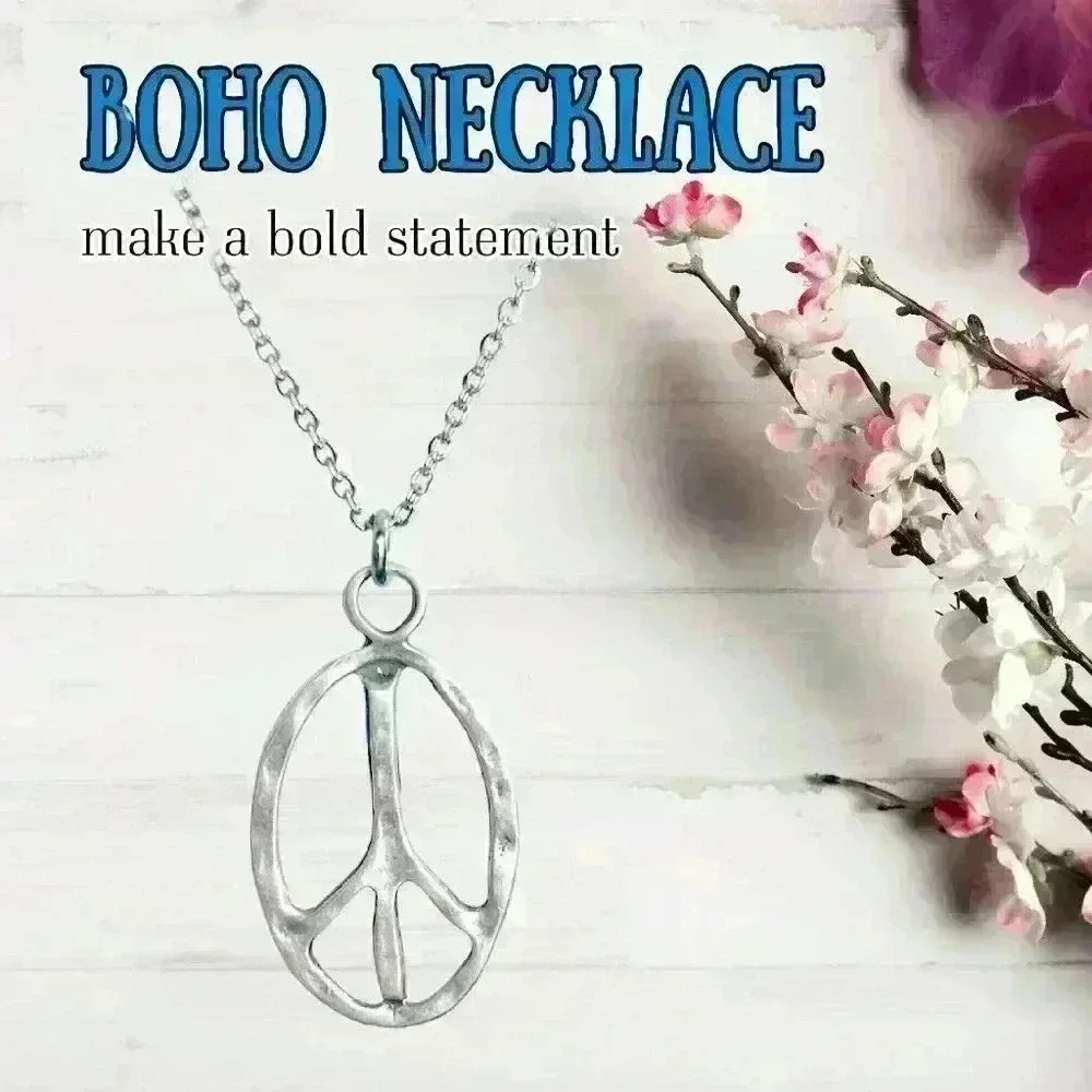 Peace sign necklace hippie accessories hippie jewelry for women stainless steel